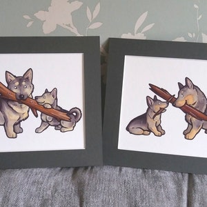 SWEDISH VALLHUND Västgötaspets print / mounted signed print of an acrylic ink cartoon by York animal artist Jess Chappell, 3 designs