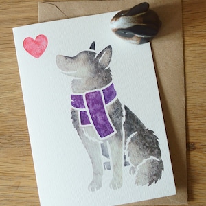 シベリアン ハスキー犬のメッセージ カード / 水彩画のプリント デザイン / ギフト、挨拶、お礼、ペットの喪失、お悔やみ、誕生日 / ヨーク、イギリスの動物アーティスト