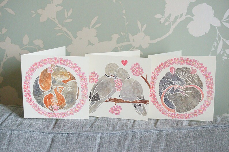 COLLARED DOVES pigeons birds printed watercolour design greetings card by York animal artist birthday love anniversary wedding