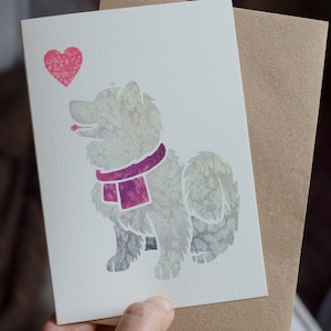 SAMOYED Grußkarten Notelets / gedrucktes Aquarell Kunst Design / Geschenk, Grüße, Danke, Haustier Verlust, Beileid, Geburtstag / weißer Spitz Hund