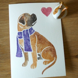 "ENGLISH BULLMASTIFF Grußkarten / Gedrucktes Aquarell Design / Geschenk, Gruß, Dankeschön, Geburtstag, Beileid, Haustier Verlust / York UK Tier Künstler