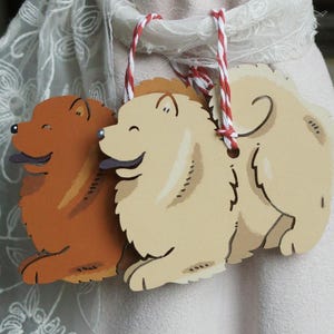 CHOW CHOW dog ornament, handpainted hanging wooden christmas tree decoration by York animal artist Jess Chappell in black, red, and cream
