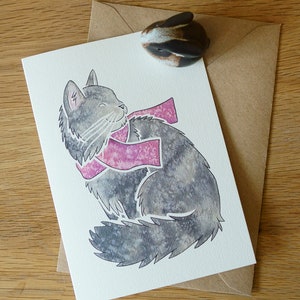 ノルウェージャンフォレストキャットのノートカード / 水彩画デザイン / ギフト、挨拶、お礼、ペットロス、お悔やみ、誕生日 / 長毛のふわふわした猫