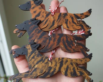 Cute DUTCH SHEPHERD dog handpainted wooden christmas tree decoration by York animal artist Jess Chappell