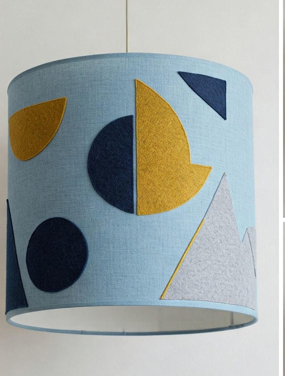 Hanging lamp geometry lampshade hand sewn application modern minimalist