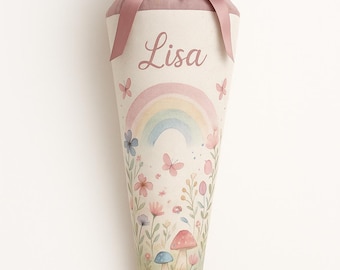 School cone flowers meadow, candy cone, school enrollment girl, nature motif, personalized, back to school gift, handmade, with name