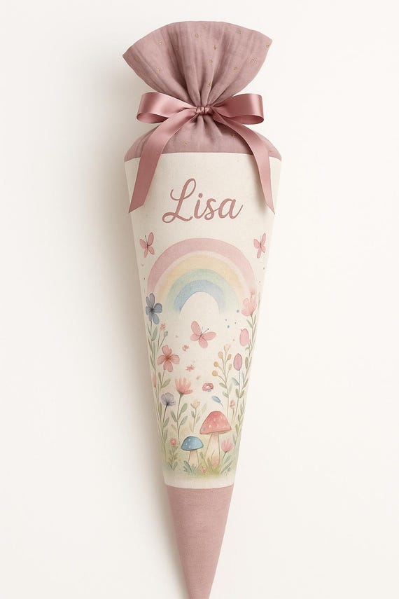School cone flowers meadow, candy cone, school enrollment girl, nature motif, personalized, back to school gift, handmade, with name