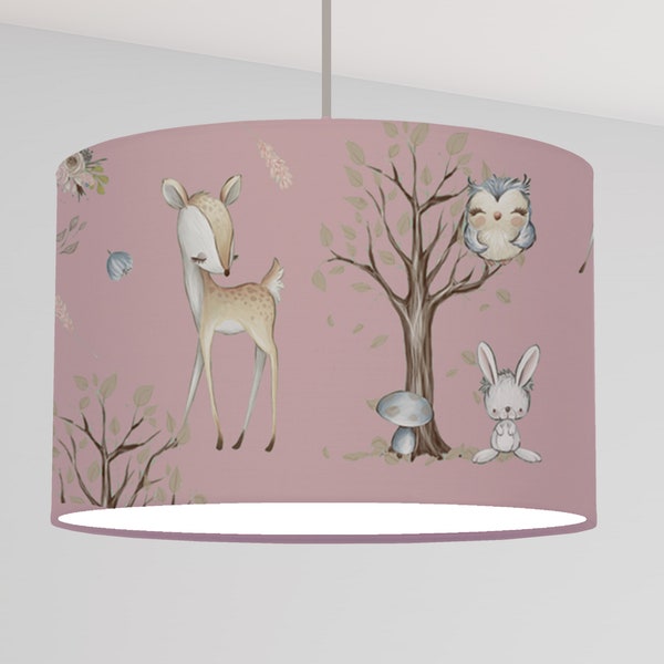 Lampenschirm kinder zimmer Mädchen, Reh Tipee Hase, Kinderlampe Waldtiere boho