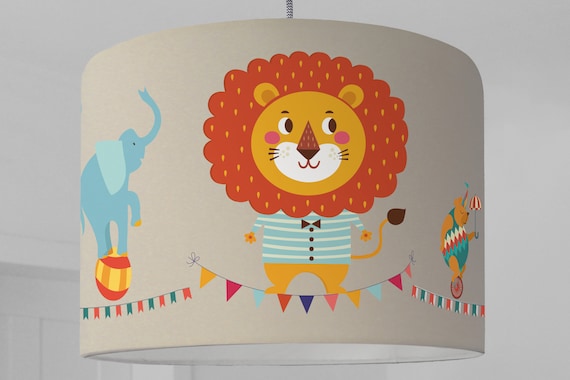 Lampshade nursery Baby circus lion bear acrobat beige