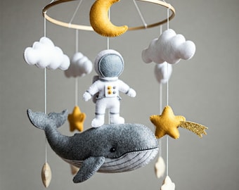 Magical whale mobile - baby mobile with astronaut