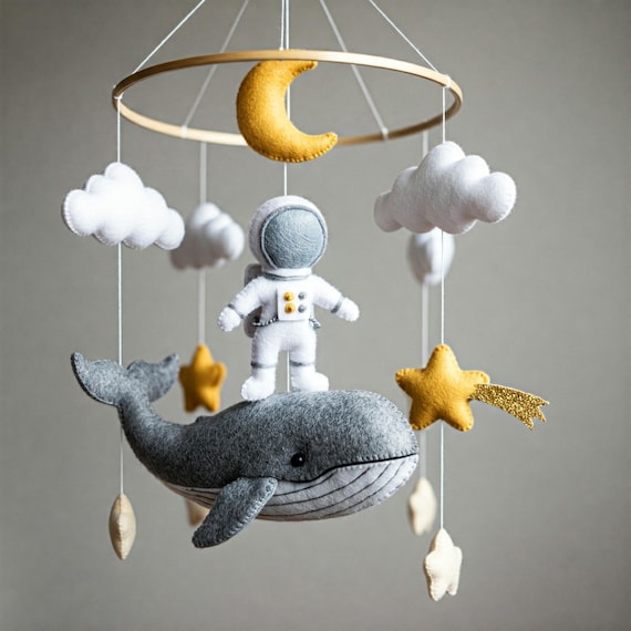 Magical whale mobile - baby mobile with astronaut