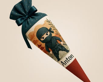 School cone Ninja, candy cone, school enrollment boy, fighter, mask, swords, back to school gift, personalized, with name, action