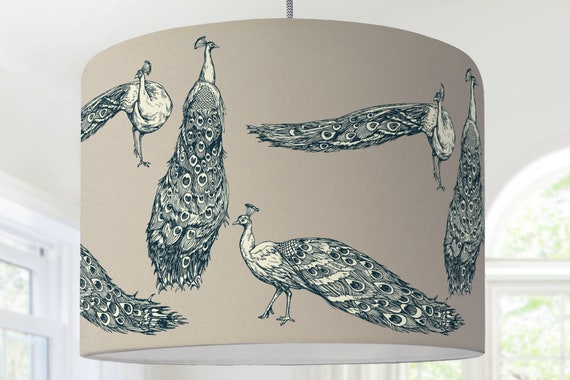 Lampshade dining room table lamp beige birds peacock floral pattern