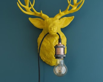 Golden deer head wall lamp – hand-painted, stylish designer wall decoration with light object