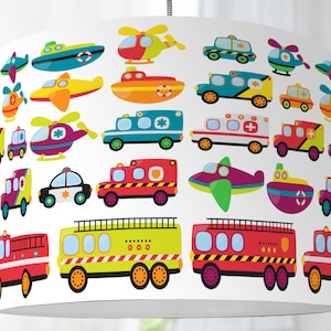 Pantalla de lámpara para habitación de niños, coches, tráfico, excavadora, obra, bomberos, ambulancia, policía, lámpara para niños