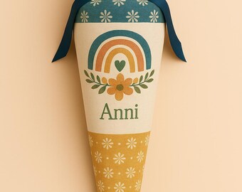 School cone flowers rainbow sugar cone, school enrollment girl, nature motif, personalized, back to school gift, handmade, with name