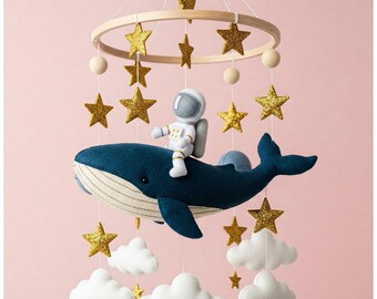 Magical whale mobile - baby mobile with astronaut