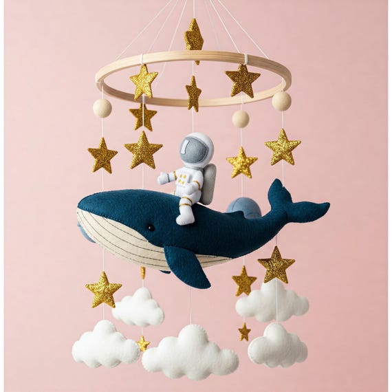 Magical whale mobile - baby mobile with astronaut