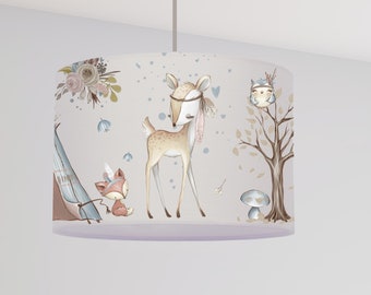 Lampenschirm boho, kinder Lampe, Kinderzimmer Lampe  Bio Stoff , Reh Tipee Hase, Kinderlampe Waldtiere boho