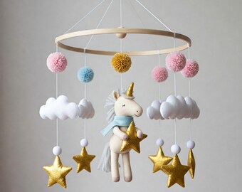 Magical Gold Mobile - Baby Mobile with cute unicorns