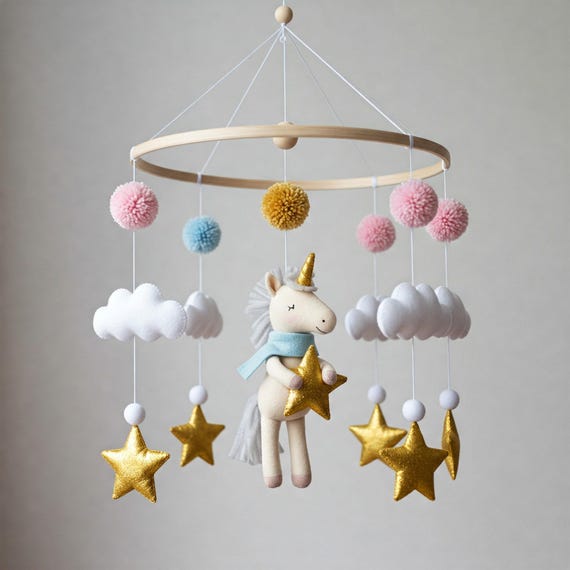 Magical Gold Mobile - Baby Mobile with cute unicorns
