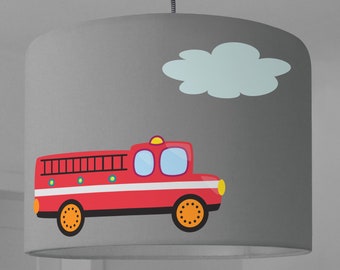 Lampshade children's room FIRE BRIGADE car grey