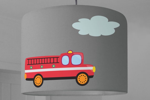 Lampshade children's room FIRE BRIGADE car grey