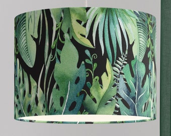 Tropical Lampshades - Natural Jute Drum Lampshades with Green Leaf Print Ideal for Table and Floor Lamps - Handmade