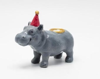 Hippopotamus birthday candle holder, hand-painted figure, animal candle holder, birthday decoration, gift idea, party decoration, handmade, unique