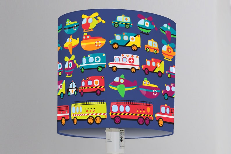 Lampshade Nursery Cars Traffic Excavator Construction Site Fire Department Ambulance Police Children Lamp