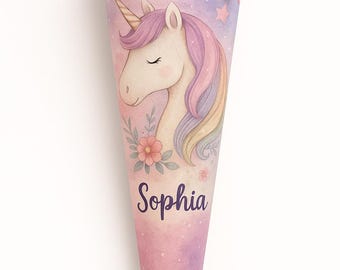 School cone unicorn, candy cone, pink, glitter, rainbow, school enrollment girl, back to school gift, personalized, with name, magic