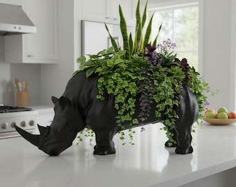 Rhino planter made of PLA – modern decorative object, sustainable animal vase in rhinoceros shape
