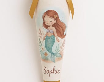 Mermaid school cone, candy cone, sea, shells, glitter, first day of school girl, back to school gift, personalized, with name, mermaid