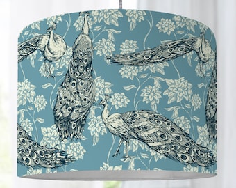 Lamp shade peacock bird lamp flower floral pattern blue nursery bedroom dining room