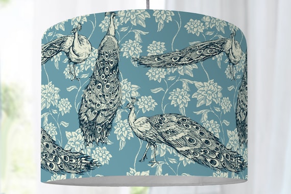 Lamp shade peacock bird lamp flower floral pattern blue nursery bedroom dining room