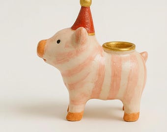 Pig candle holder birthday, hand-painted figure, animal candle holder, birthday decoration, gift idea, party decoration, handmade, unique