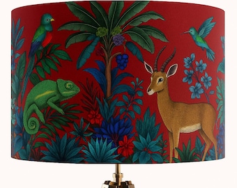 Tropical Harmony – Handmade lampshade with antelope, chameleon & exotic birds