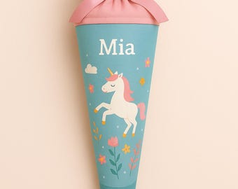 School cone unicorn, candy cone, pink, glitter, rainbow, school enrollment girl, back to school gift, personalized, with name, magic