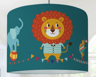 Lampenkap kinderlamp circusdieren acrobaten olifant leeuw, beer koorddanser