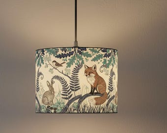 Handmade lampshade “Forest Animals & Fern” – Natural design for stylish living spaces