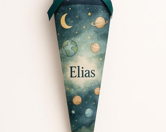 School cone space, candy cone, rocket, planets, stars, galaxy, school enrollment boy, back to school gift, personalized, with name