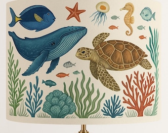 Handmade lampshade “Under the Sea” – Maritime design with turtle & corals