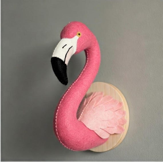 Sculpture art flamingo made of felt - handmade & unique