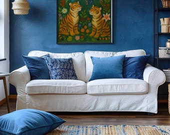 Original painting "Tiger in the Garden" – Hand-painted on canvas | Poetic animal art with butterflies