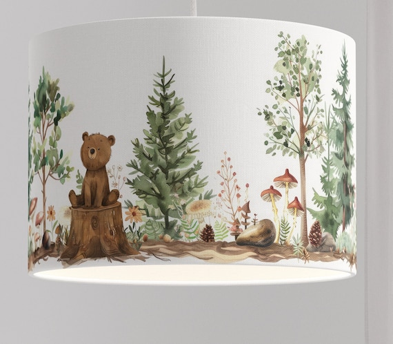 Lampshade Nursery Lamp Animals Forest Forest Animals Squirrel Snail Tree Baby Babylampe Toddler gray