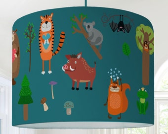 Lampenschirm Kinderzimmer Tiere Waldtiere Wildschwein Fuchs Eichhörnchen Koala Hase Fuchs Reh Kinderlampe petrolceiling lamp