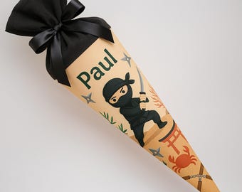 School cone Ninja, candy cone, school enrollment boy, fighter, mask, swords, back to school gift, personalized, with name, action