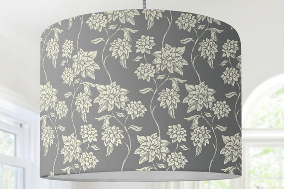 Floor lamp lampshade floral pattern flowers gray