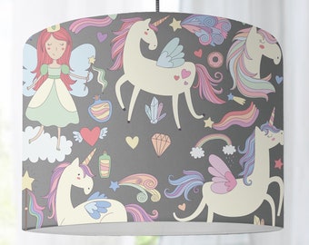 Lampshade nursery unicorn fairy tale fairy gray