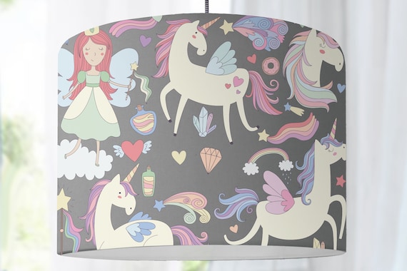 Lampshade nursery unicorn fairy tale fairy gray